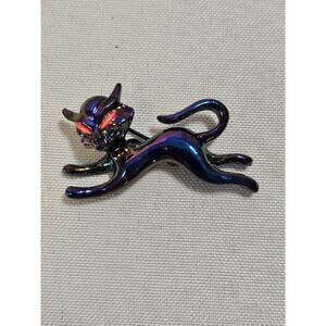 1960's Iridescent Black Siamese Cat Red Eyed Cat Brooch Lapel Pin 1.60 Inch